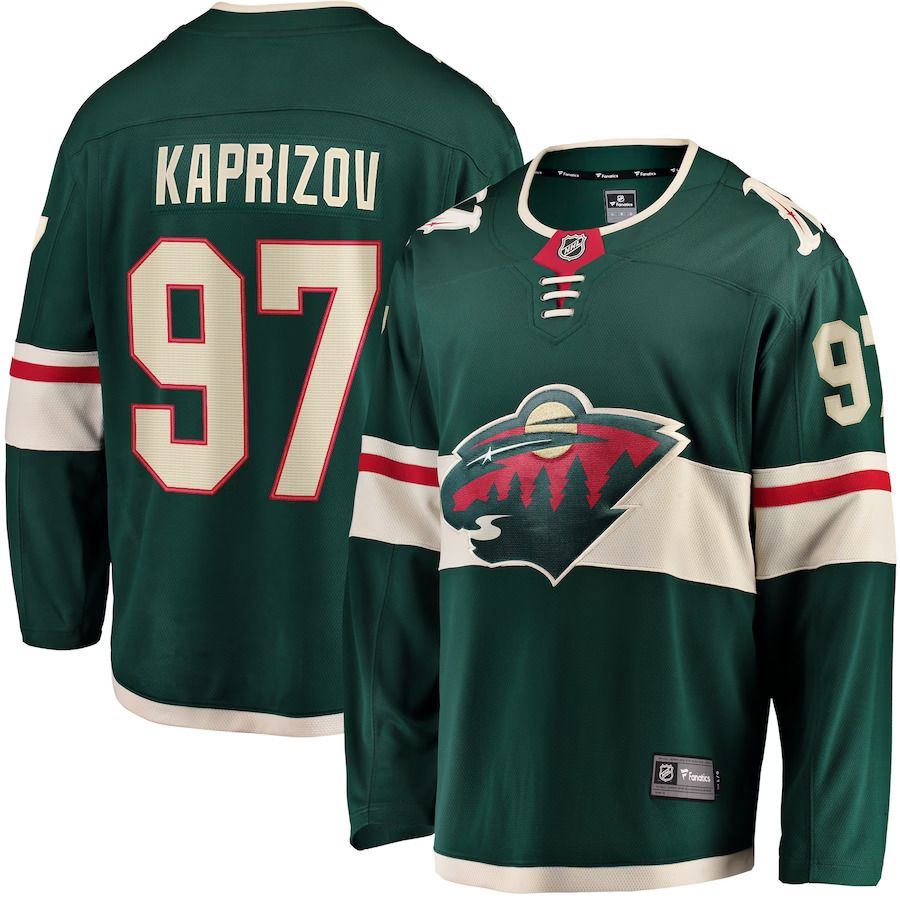 Men Minnesota Wild #97 Kirill Kaprizov Fanatics Branded Green Home Breakaway Replica NHL Jersey